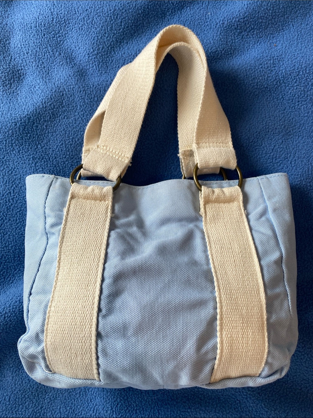 Authentic Pigment Light Blue Canvas Tote with Cream Straps